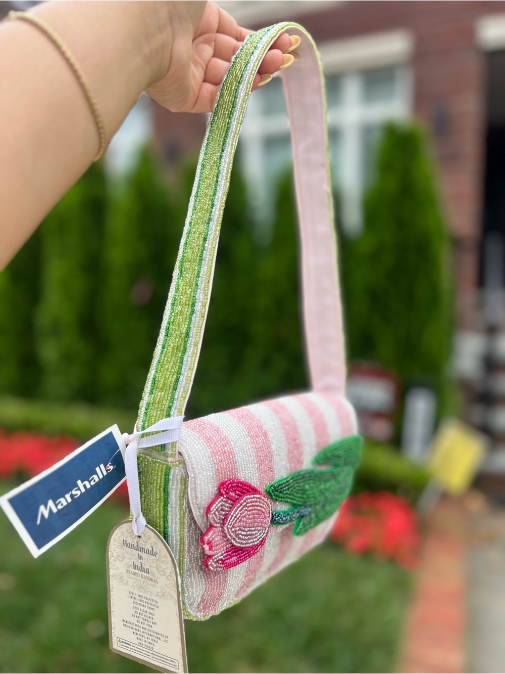 TJMAXX MARSHALLS VIRAL Pink Tulip Stripe Beaded Bag Summer Purse Collectible - Picture 16 of 17